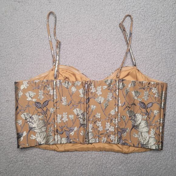 Banana Republic Crop Top 12 Gold Green Floral Jacquard Cora Brocade Bustier Cami - Picture 3 of 9